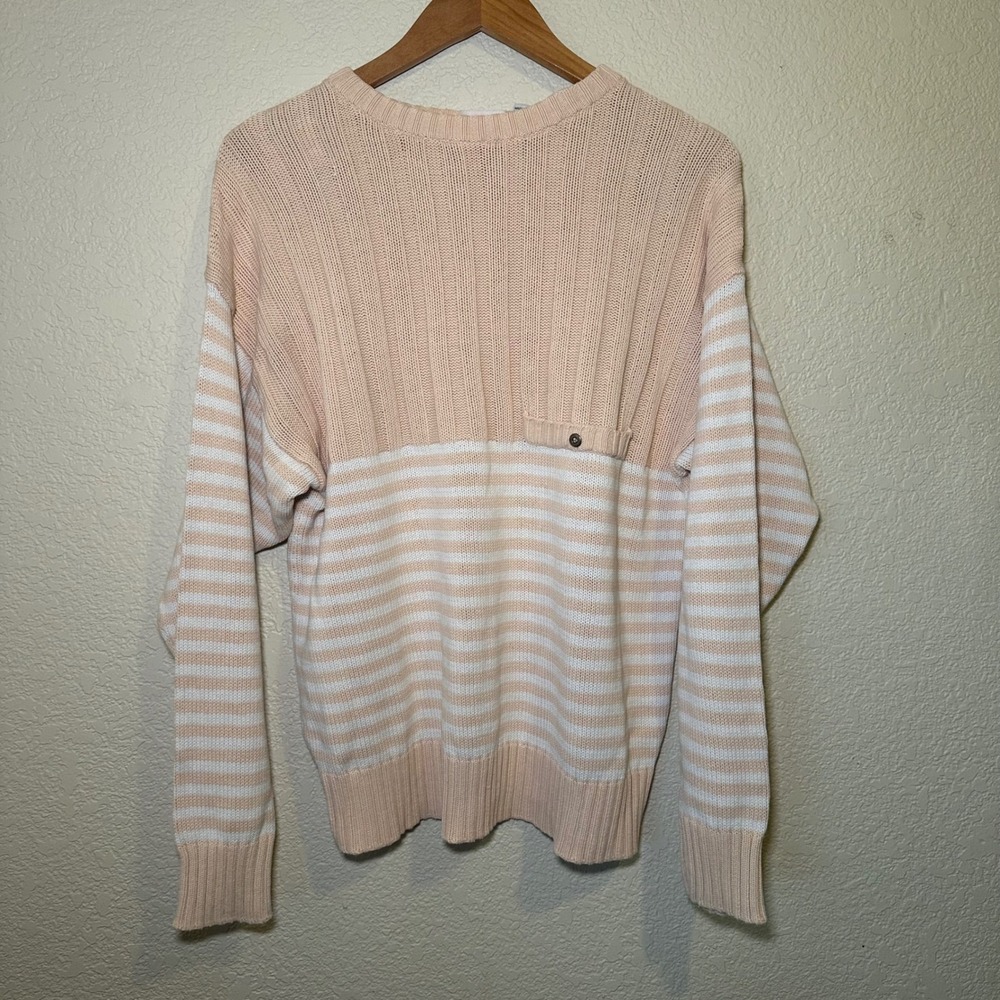 Vintage‎ Avon Fashions Women L Knit Sweater 100% Cotton Pink Stripe Spring Boho